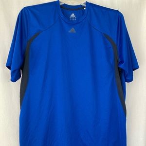 Adidas Jersey Blue Size Large Black Down Sides and Stripes on Back. Short sleeve